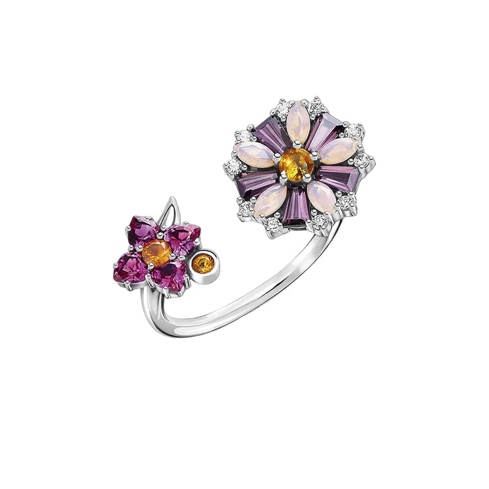 925 Sterling Silver Colourful Stone Flower Ring Romantic Gift Bohemian Jewelry For Women