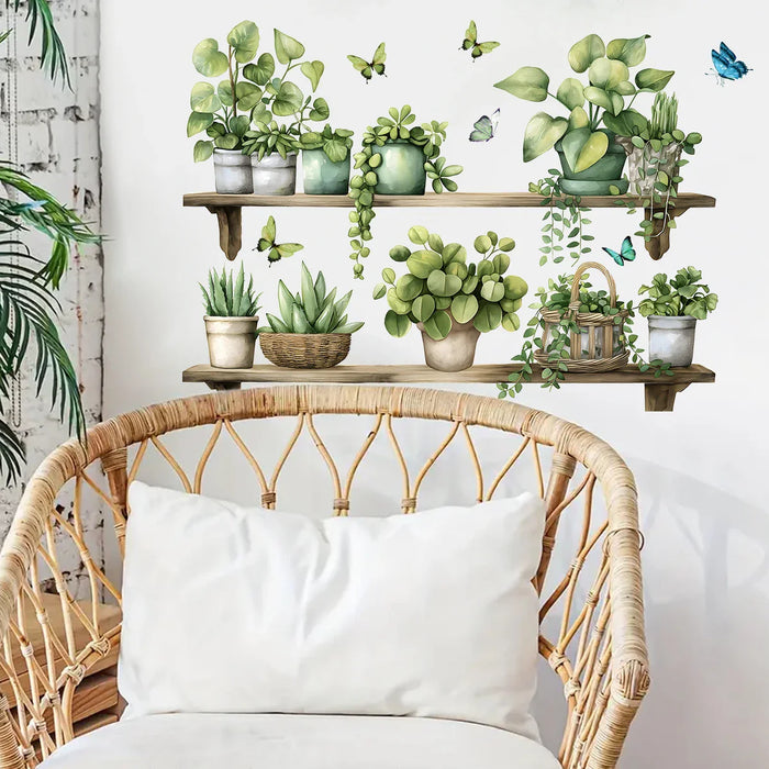 Realistic Watercolour Plant Pot Wall Stickers For Home Decor