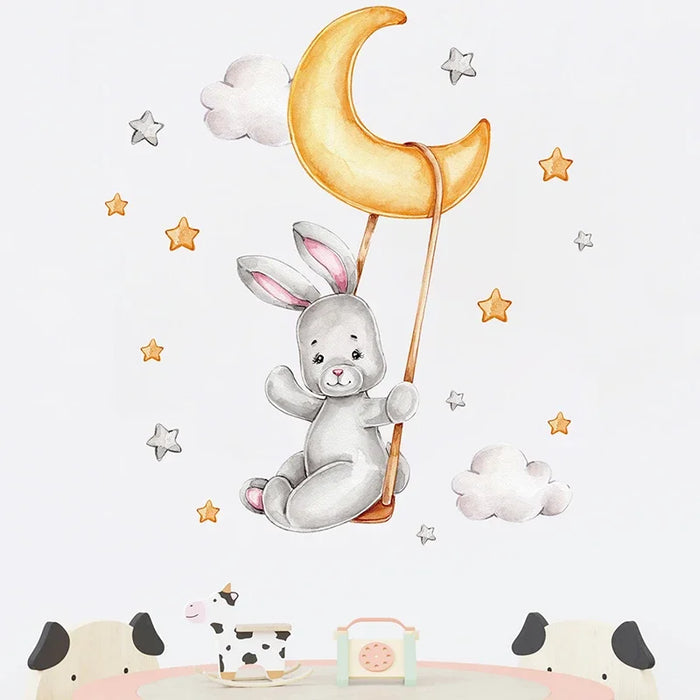 Adorable Watercolour Bunny Wall Decals For Kids Room Decor