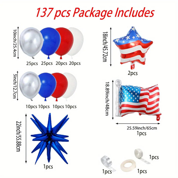 137Pcs Independence Day Balloon Set American Flag Aluminum Film Balloon July 4Th American Day Or Themed Party Decoration
