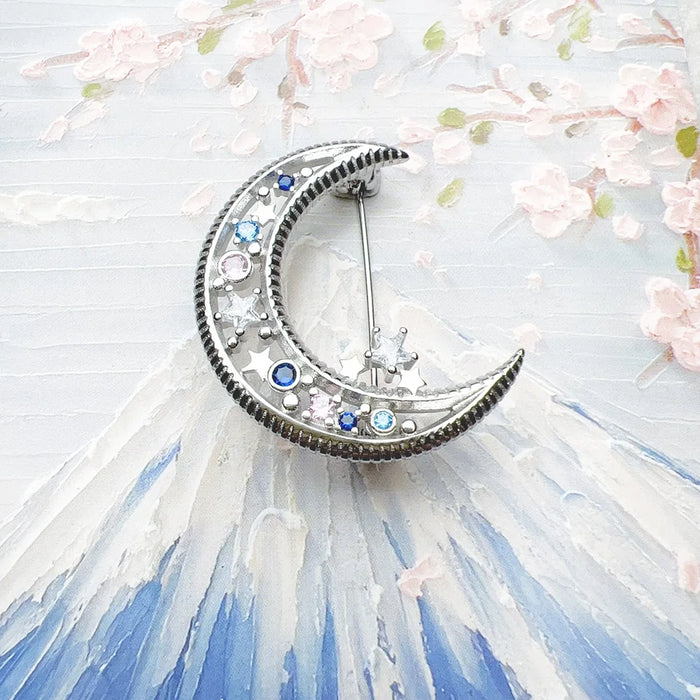 925 Sterling Silver Boho Crescent Moon Brooch Gift For Women