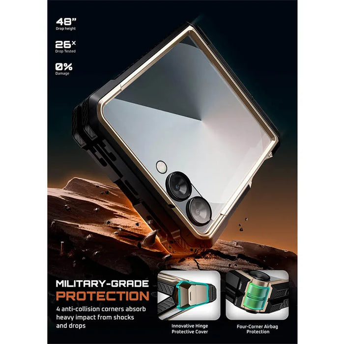 For Samsung Galaxy Z Flip 7 Ub Grip Military-Grade Rugged Back Phone Case With Stand & Front Screen Protector