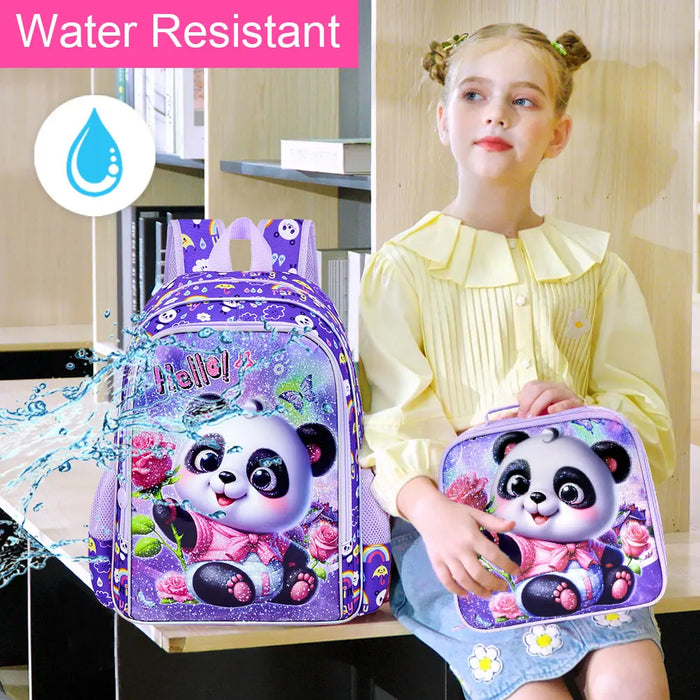 16 Inch Girls Panda Backpack Set With Lunch Box