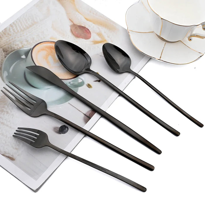 24 Piece Stainless Steel Christmas Dinnerware Set Black Cutlery Gift