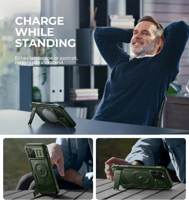 For Iphone 13 Pro Max Full Body Rugged Armor Shockproof Magnetic Case With Camera Case And Built-In Screen Protector Kickstand