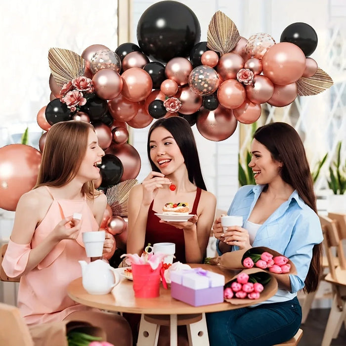 136Pcs Rose Gold Black Balloon Arch Set Balloon Wreath Set Women'S Birthday Bride Wedding Party Decoration Supplies