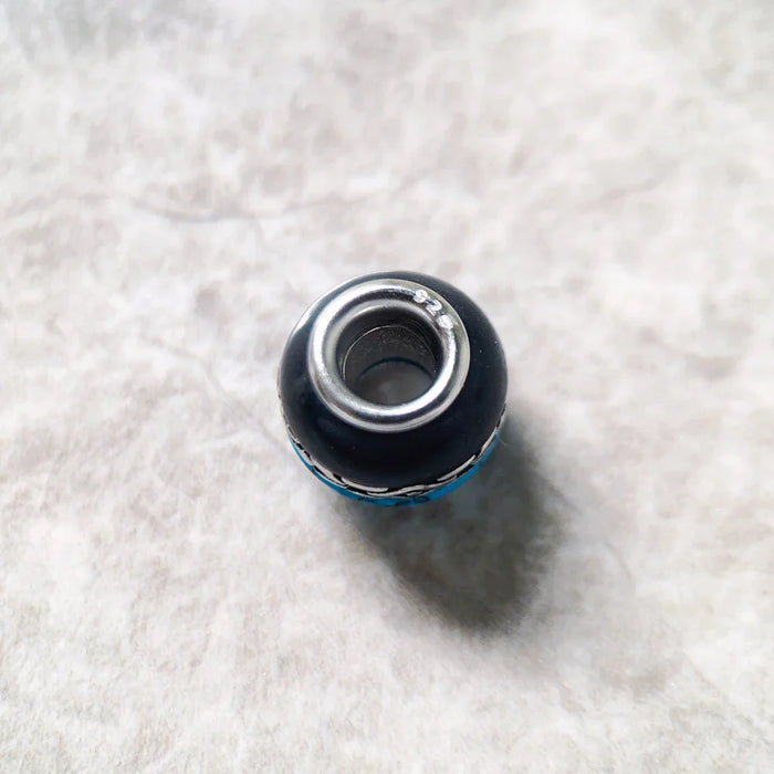 925 Sterling Silver Blue & Black Bead Charm For Jewelry Making Accessory
