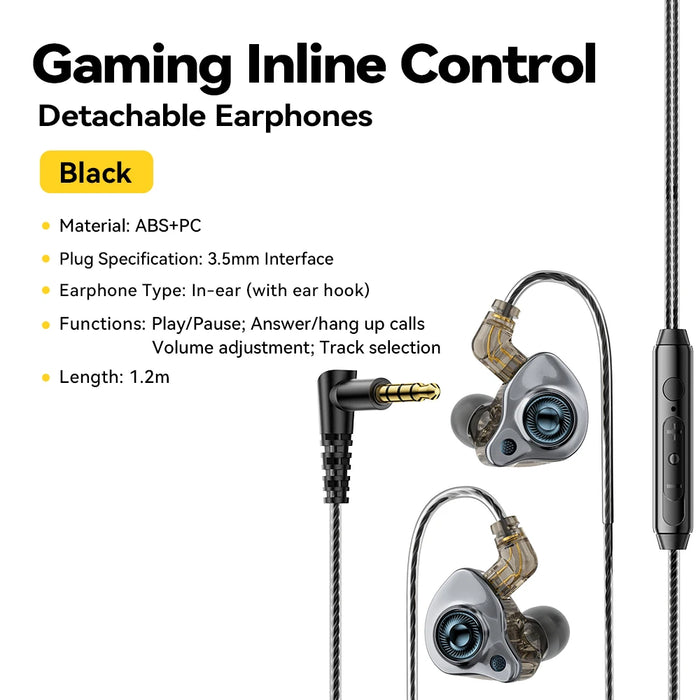 Usb Type C 3.5Mm Game Wired Earphones In Ear Hifi Headphones Bass Stereo Game Music Earplugs Noice Cancelling Headset