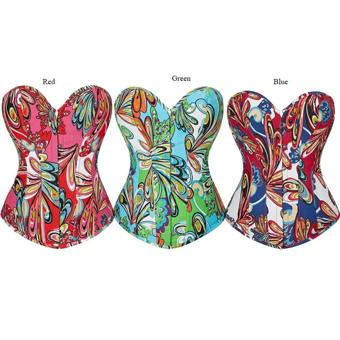 Oil Painting Strapless Overbust Corset Top Front 6 Busk Back Lace Renaissance Style For Women