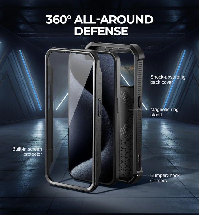 For Iphone 15 Pro Compatible With Magsafe Full-Body Shockproof Shell Case Holder With Built-In Screen Protector