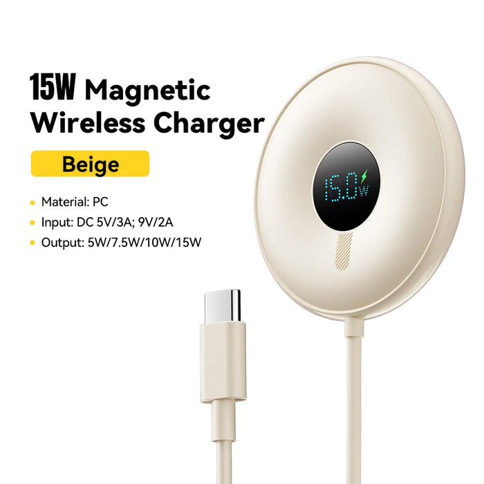 15W Magnetic Wireless Charger For Iphone 16 15 14 Pro Max Digital Display Wireless Charging Pad For Macsafe For Airpods