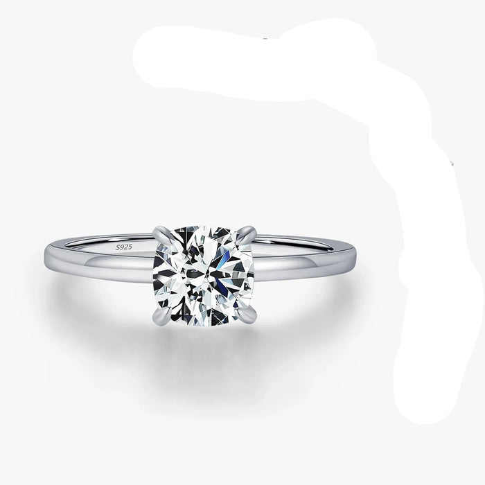 925 Sterling Silver Delicate Square Cushion Cut Moissanite Ring