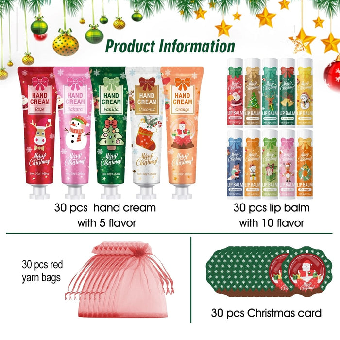 120 Piece Christmas Gift Set Lip Balm Hand Cream Cards Gauze Bags