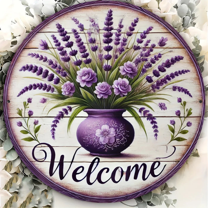 Rustic Lavender Wreath Metal Sign Floral Wall Art For Porch & Bedroom