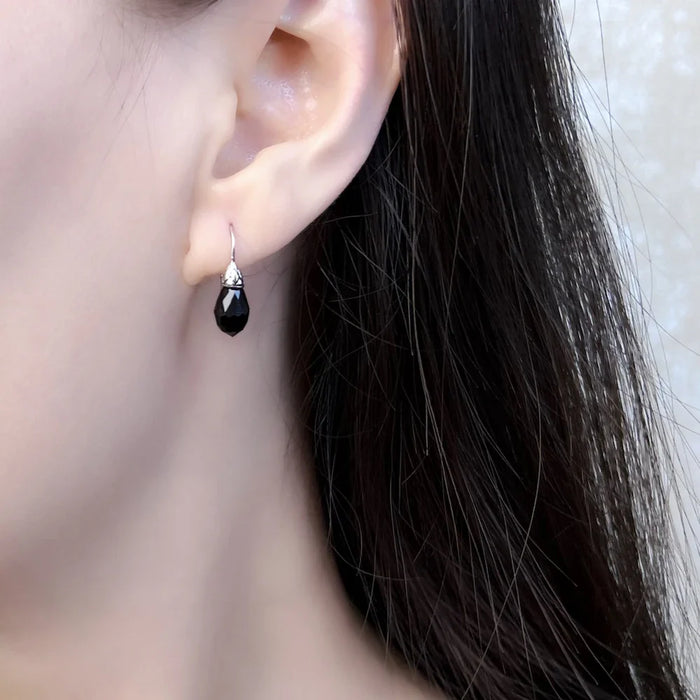 925 Sterling Silver Crystal Water Drop Earrings European Style Women