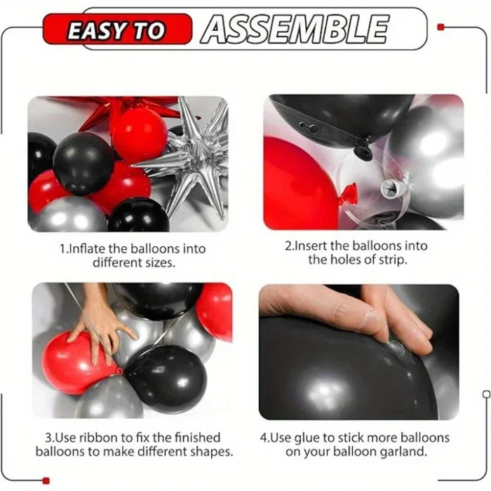 138Pcs Crown Balloon Arch Set - Red Black Silver Balloon Explosion Star Crown-For Weddings Birthdays Balls And Other Events