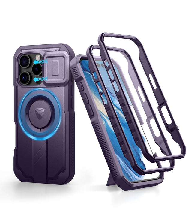 For Iphone 16 Pro Magsafe Rugged Armor Shockproof Case With Built-In Sliding Camera Case Built-In Screen Protector Holder
