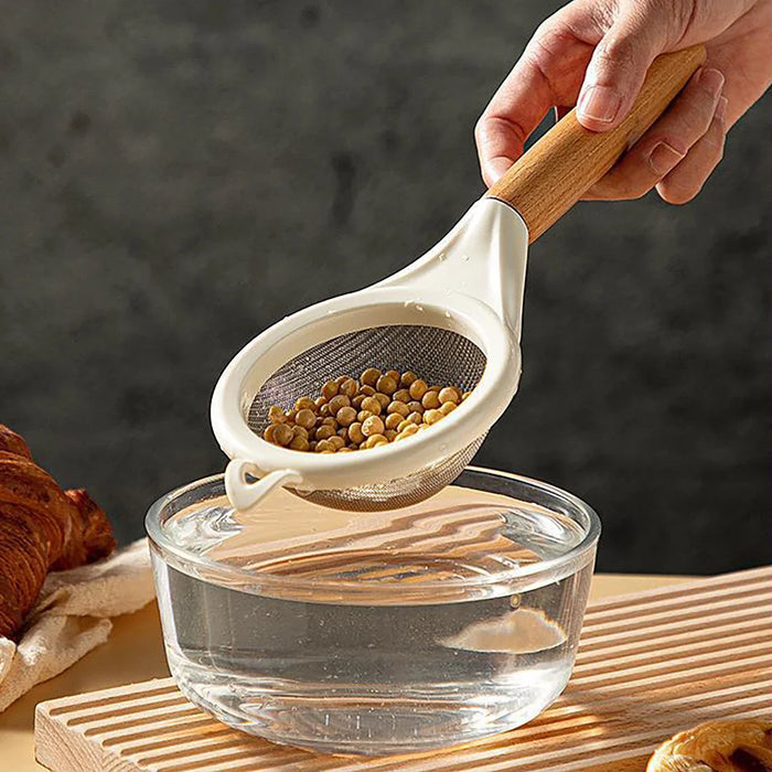 Stainless Steel Flour Sieve With Wooden Handle Baking Tool