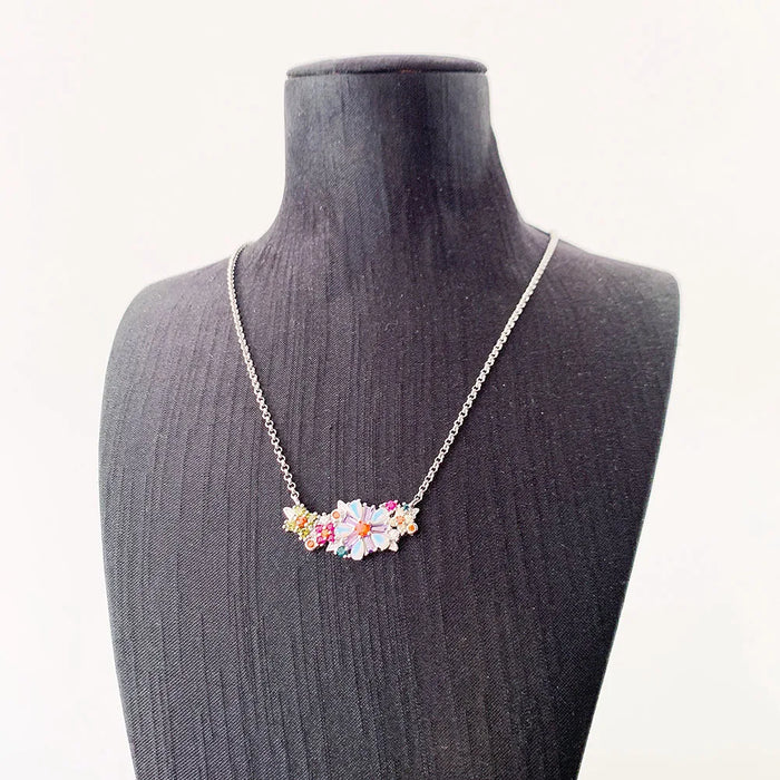 925 Sterling Silver Colourful Stone Flower Necklace Link Chain Romantic Gift