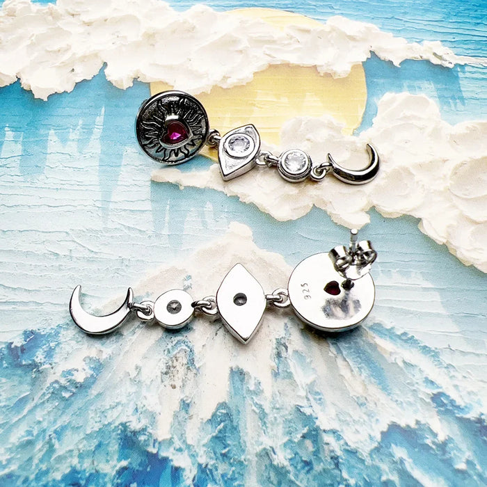 925 Sterling Silver Boho Talisman Earrings Eye Moon Sun Heart Lucky For Women