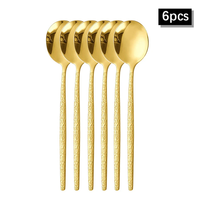 30 Piece Gold Hammered Stainless Steel Cutlery Set Dishwasher Safe