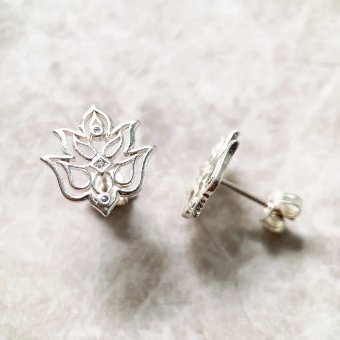 925 Sterling Silver Lotus Stud Earrings For Women