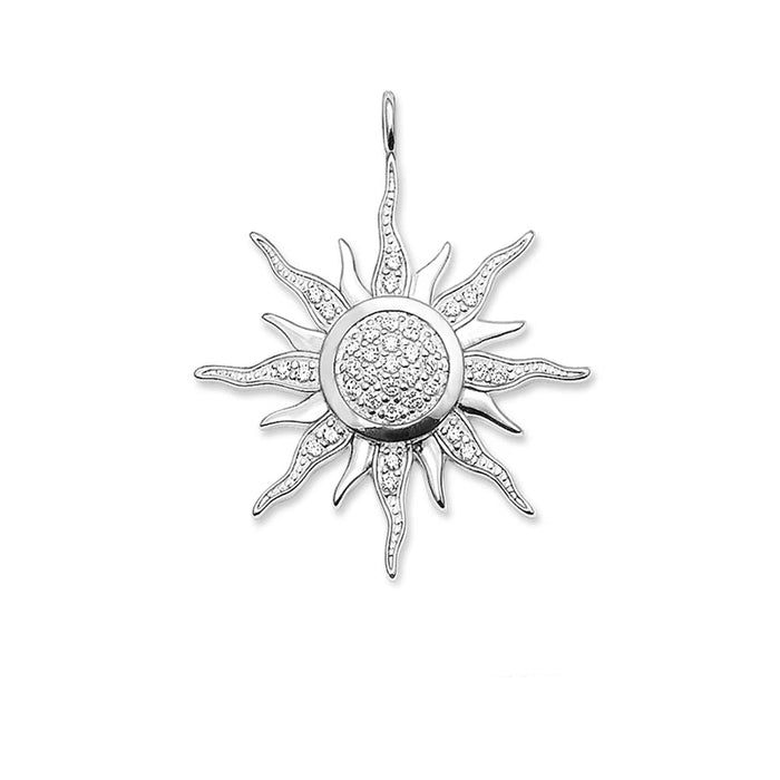 925 Sterling Silver Boho Sun Pendant With White Stone Pave European Style Fine Jewelry Gift For Women & Men