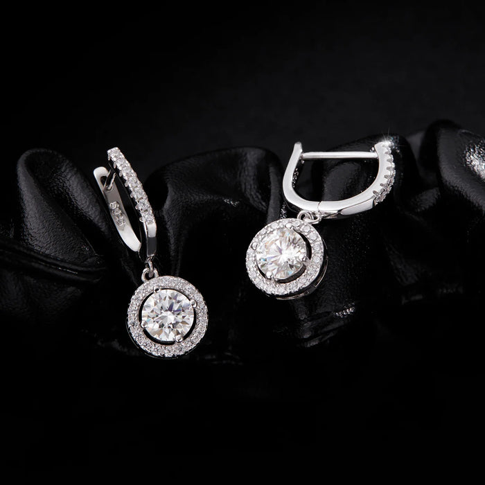 925 Sterling Silver Dazzling Moissanite Drop Earringshalo Dangles For Womenwedding & Engagement Jewelry