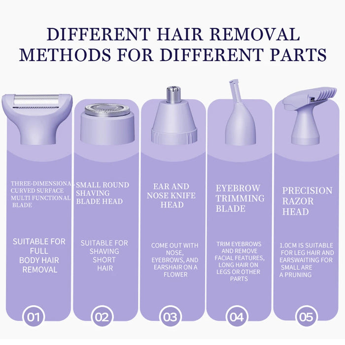 5 In 1 Rechargeable Epilator For Women Hair Removal For Eyebrows Underarms Bikini Legs