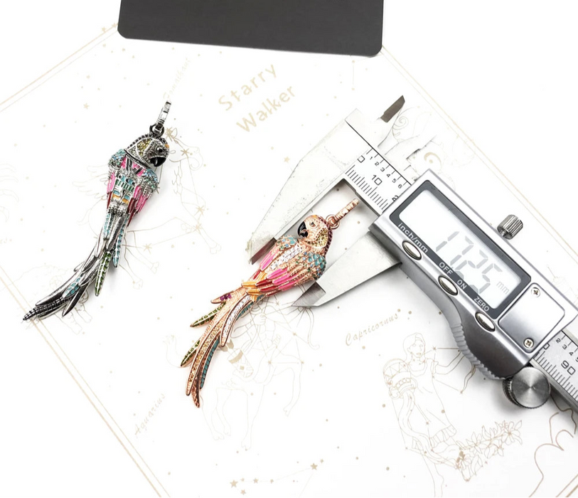 925 Sterling Silver Colourful Parrot Pendant Jungle Jewelry For Women