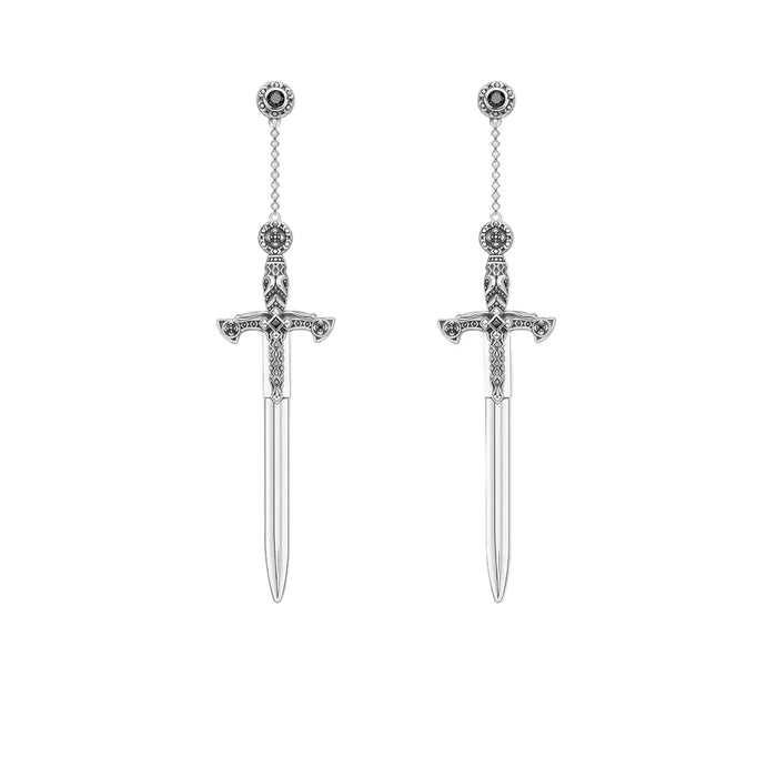 925 Sterling Silver Fantasy Sword Earrings Richly Ornamented Fine Jewelry For Women & Men