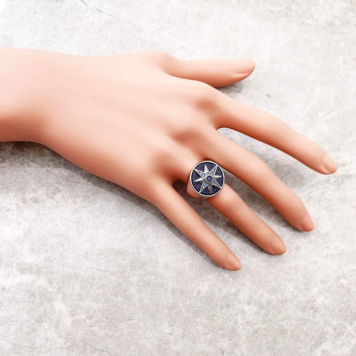925 Sterling Silver Boho Star Signet Ring Lucky For Women