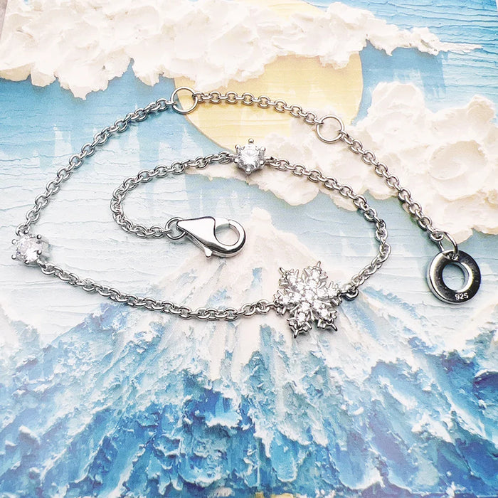 925 Sterling Silver Snowflake Bracelet Link Chain For Women