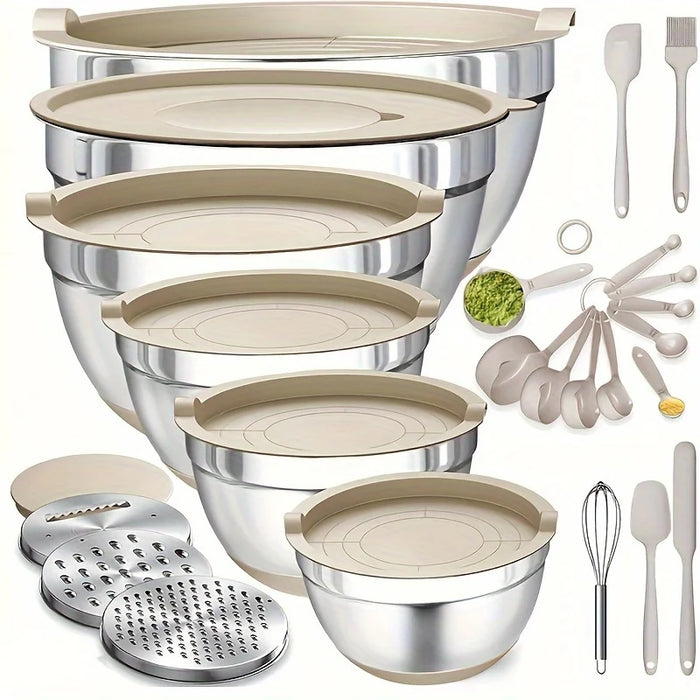 Steel Mixing Bowls With Airtight Lids & Grater Attachments