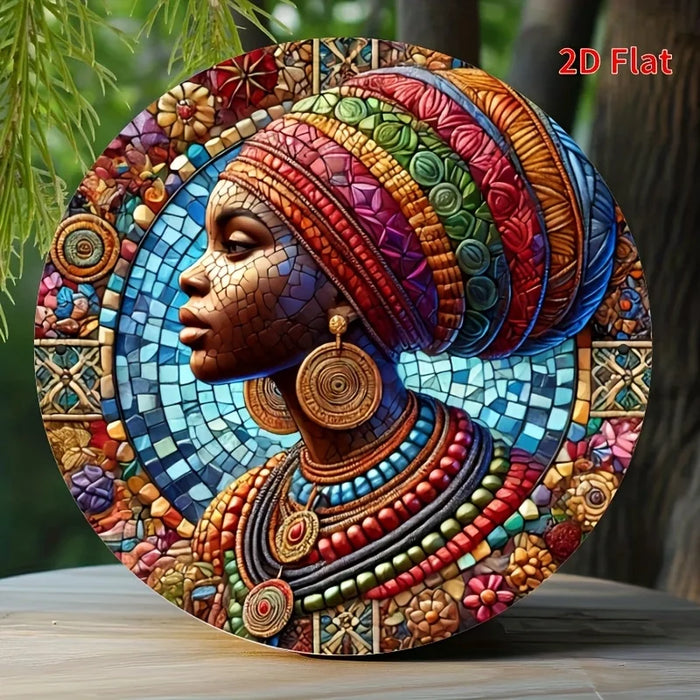 African Woman Mosaic Metal Wall Art Waterproof & Pre-Drilled