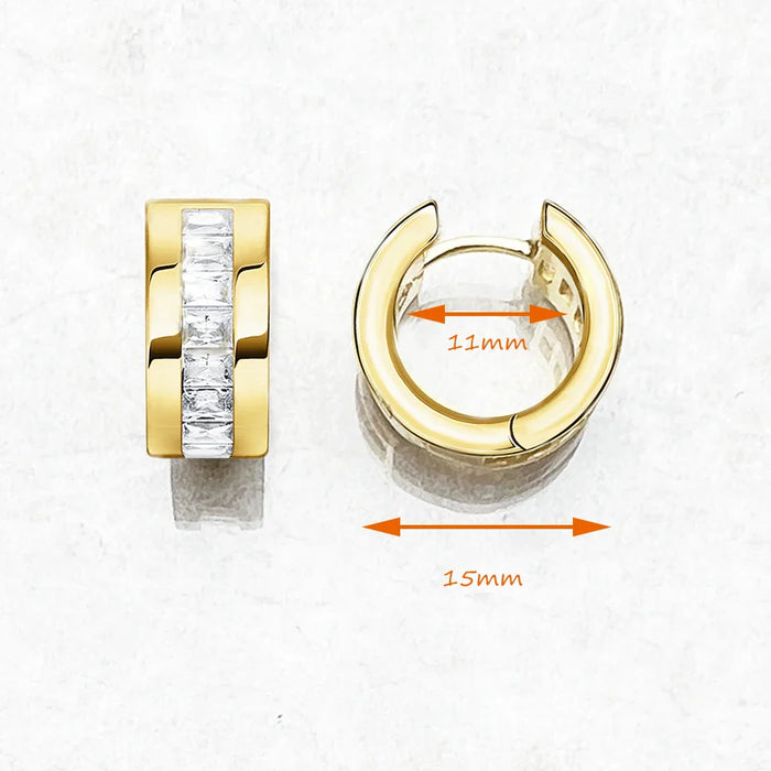 925 Sterling Silver White Stone Hinged Hoop Earrings Elegant Jewelry For Women