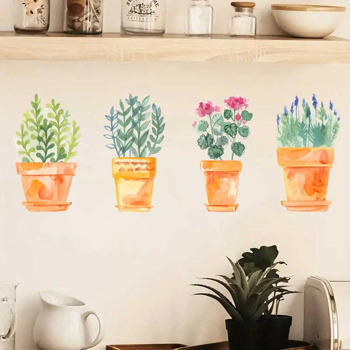 Watercolour Flower Wall Stickers 4Pc Set For Kitchen Living Room Bedroom Decor