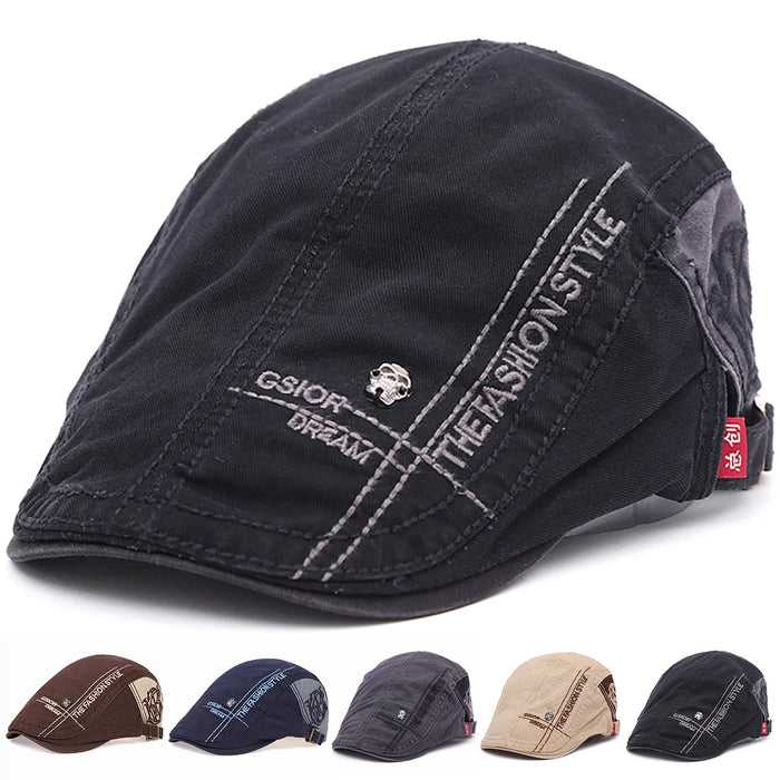 Men Skull Strip Newsboy Cap Adjustable Hip Hop Beret For Spring / Autumn