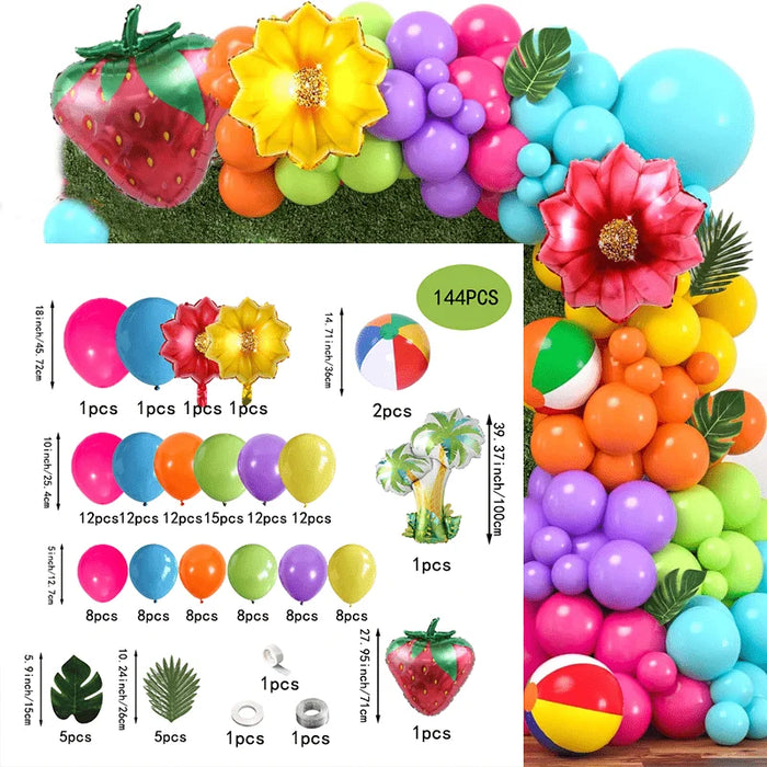 144Pcs Tropical Hawaiianballoon Arch Garland Set Summer Hawaiian Balloon Birthday Decoration Hawaiian Beach Pool Party Decoration