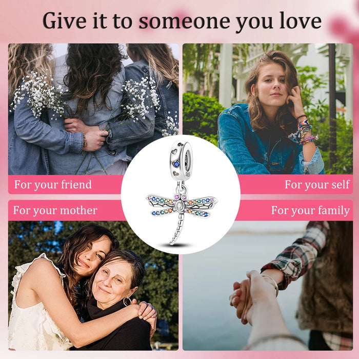 925 Sterling Silver Summer Dragonfly Pendant Charm For Women Bracelet