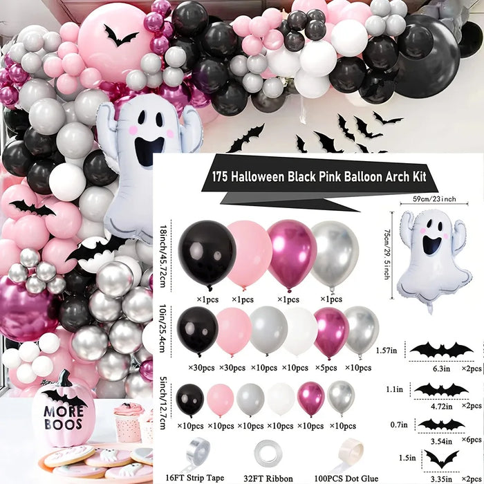 175Pcs Halloween Balloon Arch Set Black Bat Boo Ghost Party Decoration Pumpkin Orange Balloon Spider Ghost Party Decoration
