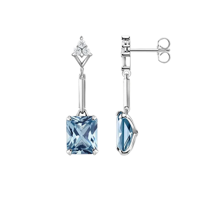 925 Sterling Silver Square Aquamarine Drop Earrings For Women