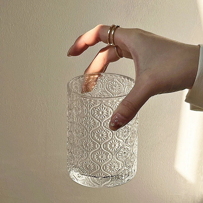 Carved Glass Latte Cup For Restaurants & Coffee Simple Design