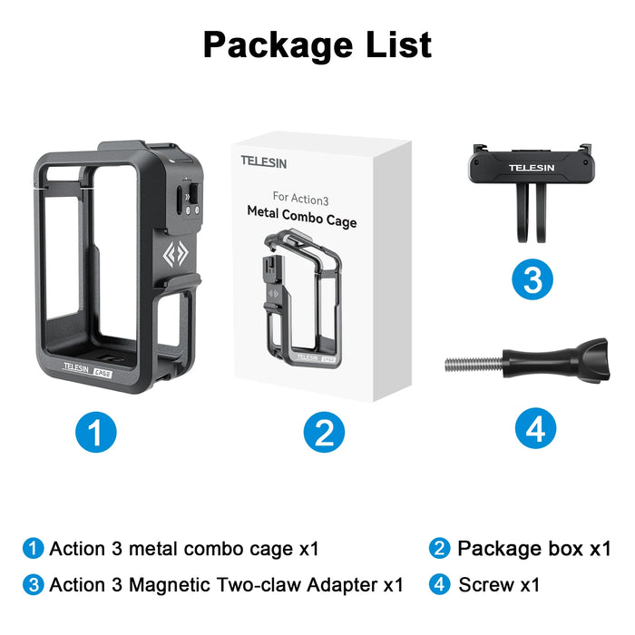 Aluminum Frame Case For Dji Action 4 / 3 Quick Release Mount Cold Shoe Full Protection