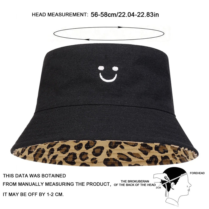 Smiling Leopard Print Double Sided Bucket Hat Unisex Sunscreen Cap