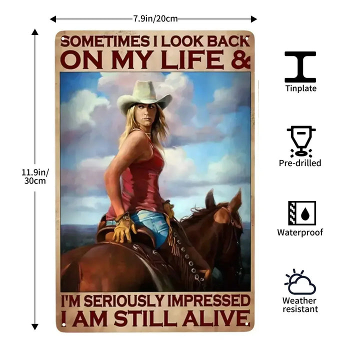 Happy Life Girl With Horse Retro Sign For Bar Or Cafe Wall Decor