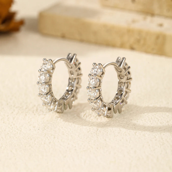 925 Sterling Silver Sparkling Moissanite Hoop Earrings For Women
