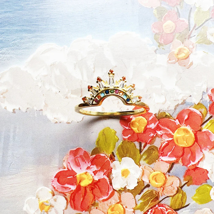 925 Sterling Silver Boho Sun Beams Ring Gold Plated Colourful European Fine Jewelry For Women