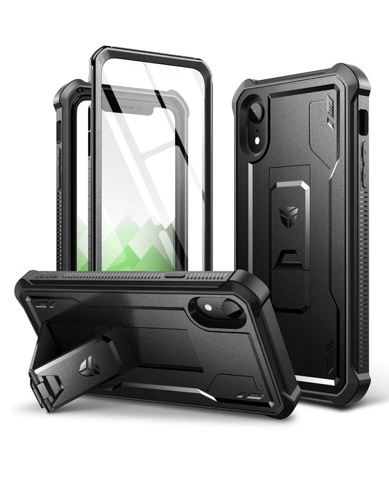 For Iphone Xr 6.1 Inch Full-Body Bumper Military Grade Armor Shockproof Case Kickstand With Built-In Screen Protector