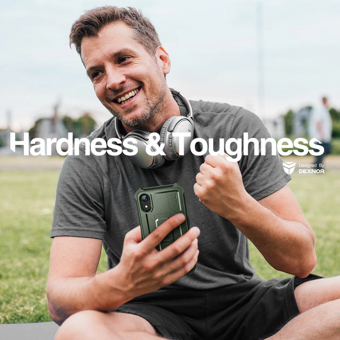 For Iphone Xr 6.1 Inch Full-Body Bumper Military Grade Armor Shockproof Case Kickstand With Built-In Screen Protector